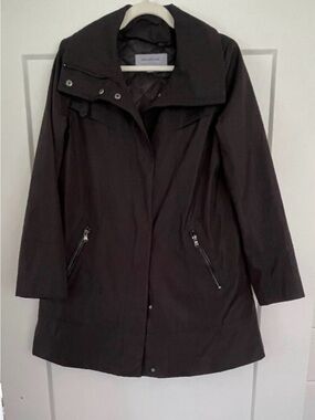 Marc New York Andrew Marc Black Faux Leather Trim Parka Raincoat Jacket M